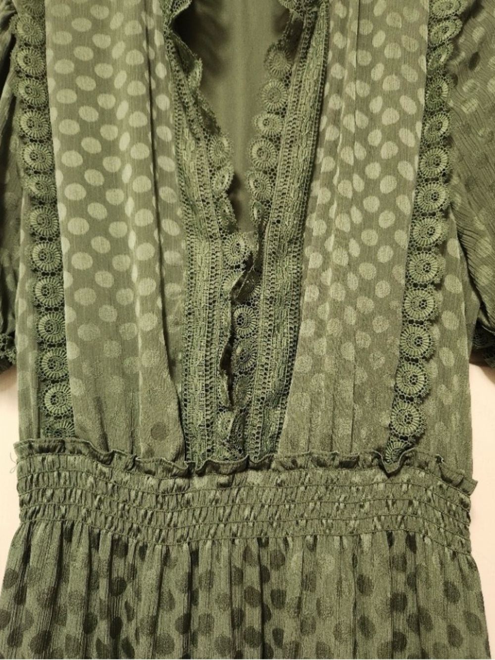 Max Studio Olive Green Lace-Trim Maxi Dress - Picture 5 of 6